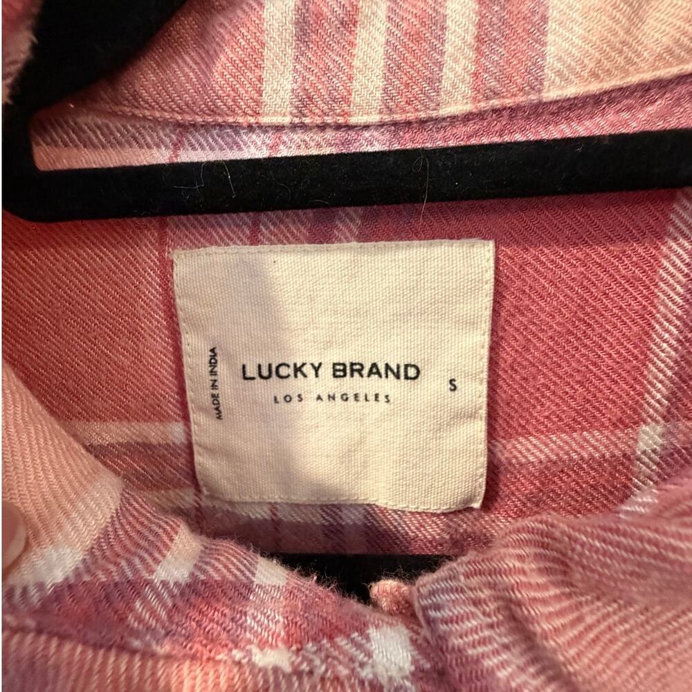Lucky Brand 100% Viscose Pink Flannel Plaid Button Down Womens Small - Picture 2 of 4